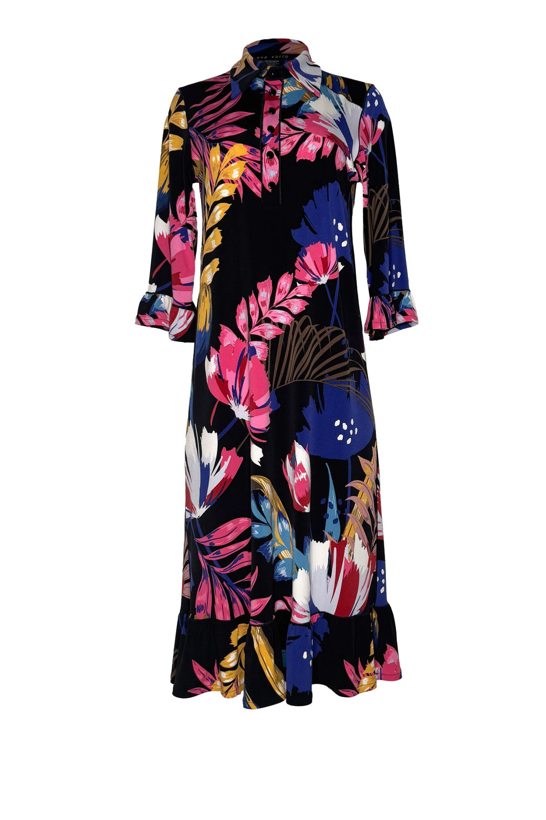 CALF LENGTH ELBOW SLV SHIRRED BTM SHIRT DRESS