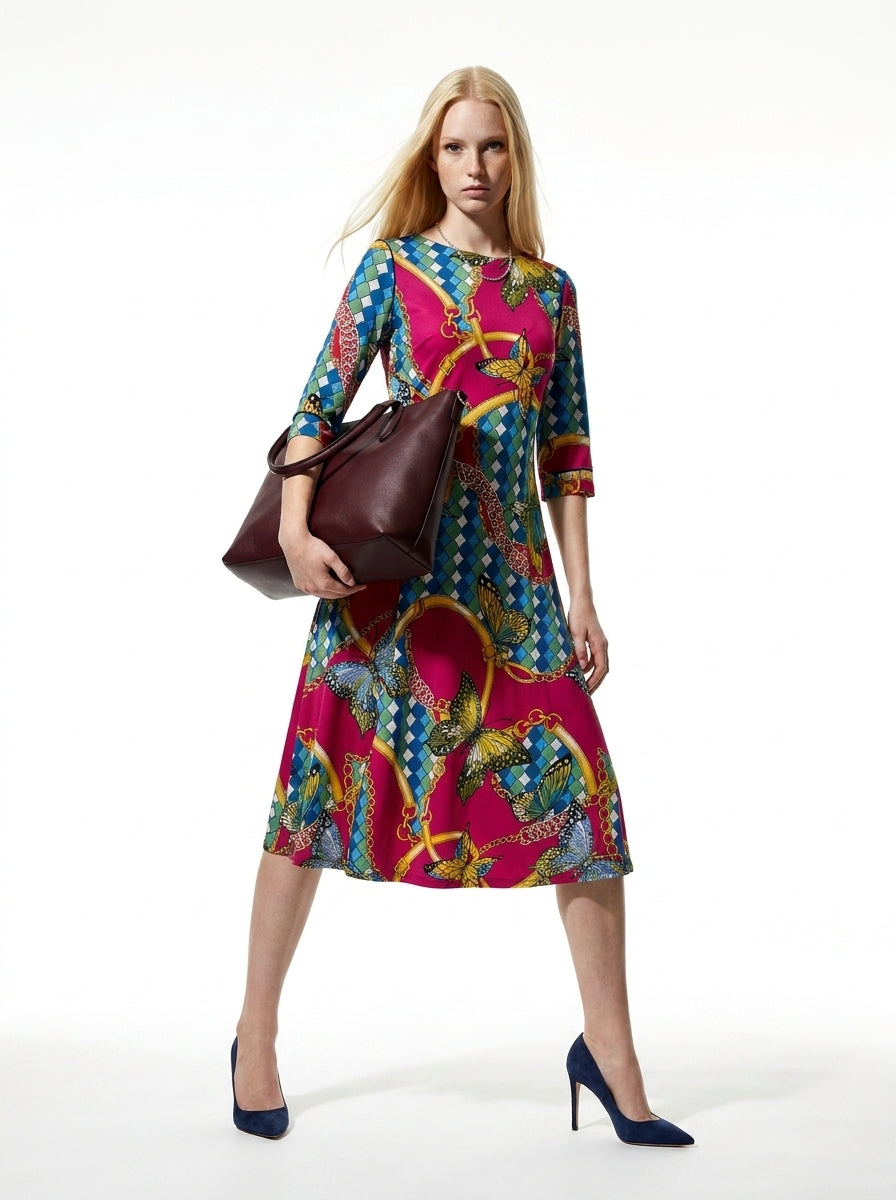 ELBOW SLEEVE POCKET MIDI DRESS