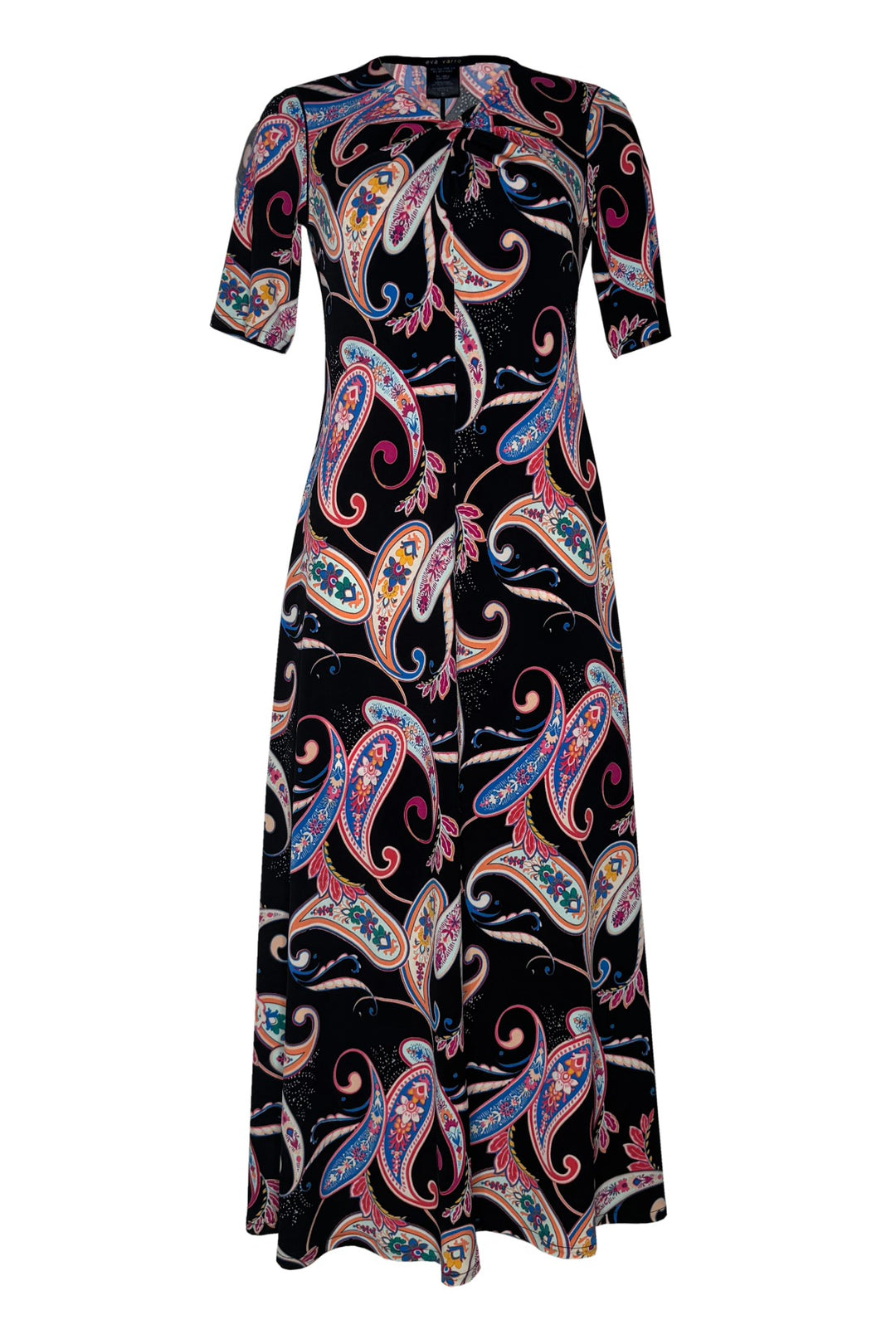 Elbow Sleeve Knot Detailed V Neck Midi Unlined Dress