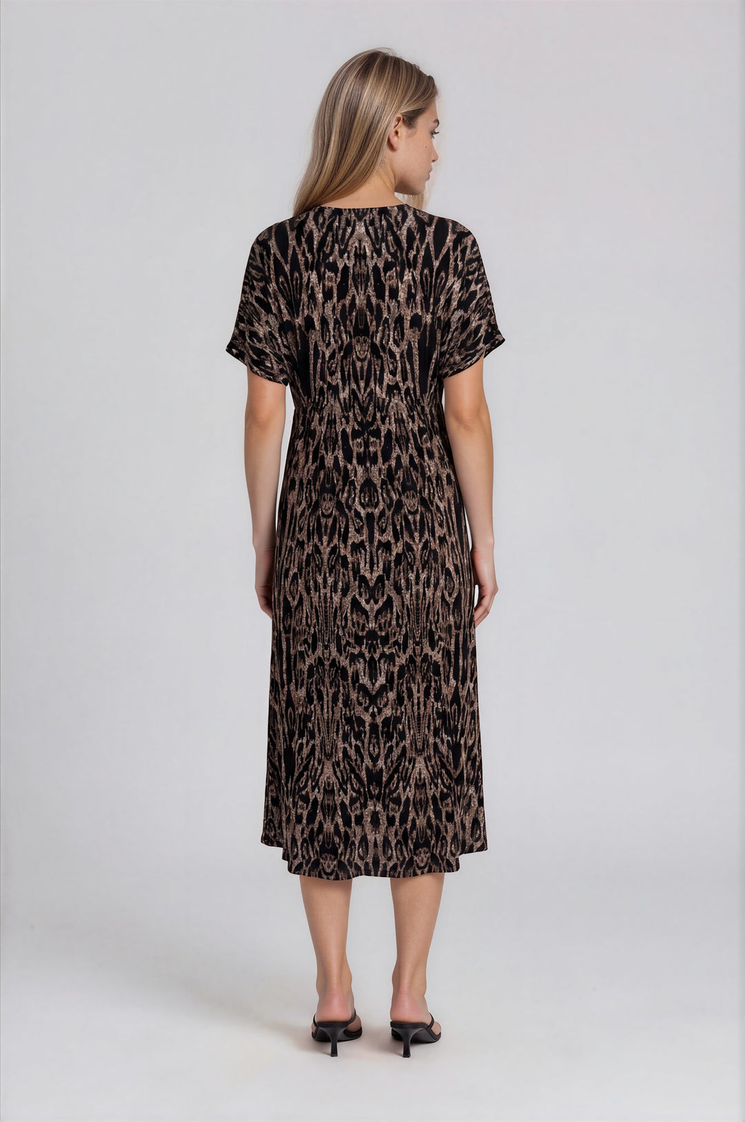 HIGH ELASTIC WAIST KIMONO SLVEEVE MIDI DRESS
