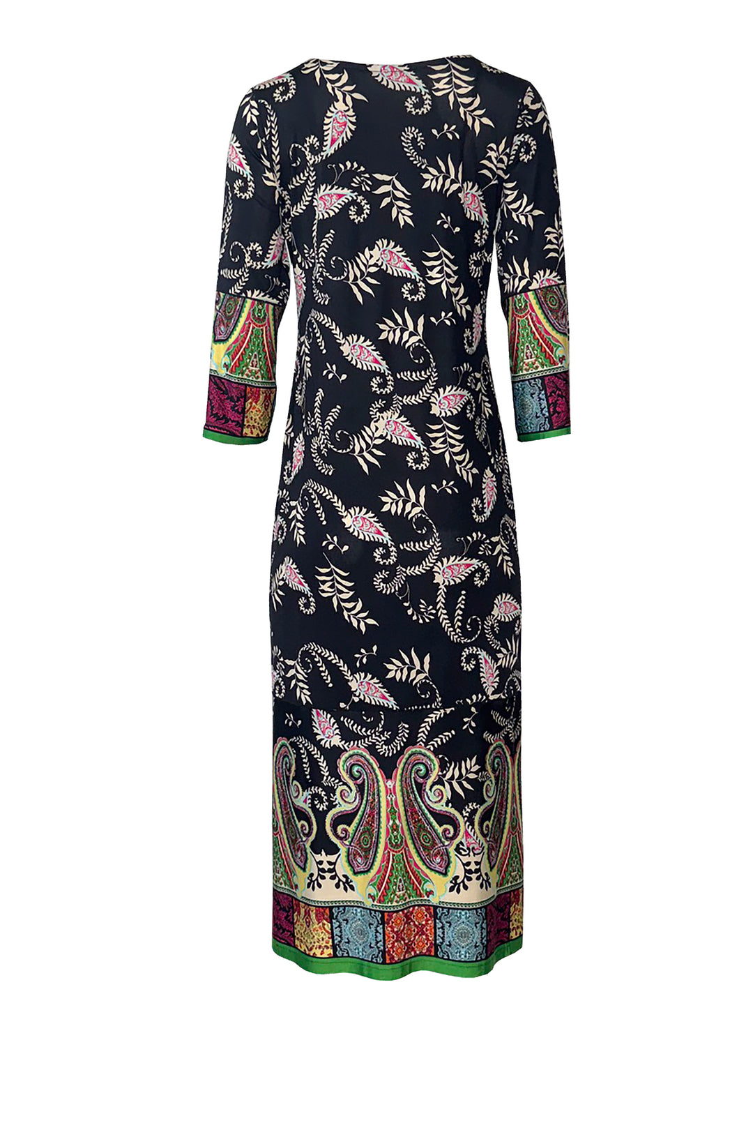 SIDE SLIT STRAIGHT 3/4 SLEEVE CALF LENGTH DRESS