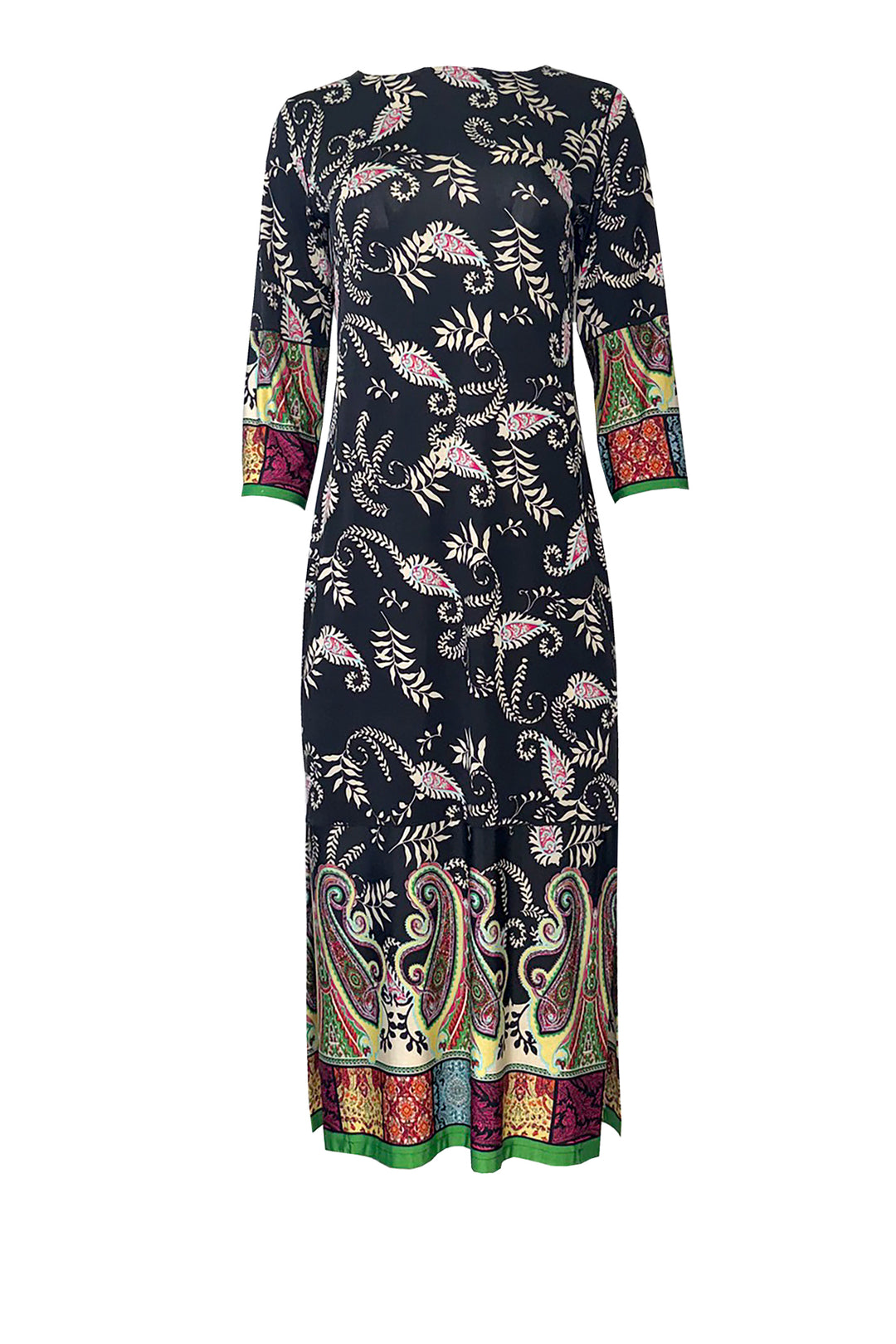 SIDE SLIT STRAIGHT 3/4 SLEEVE CALF LENGTH DRESS