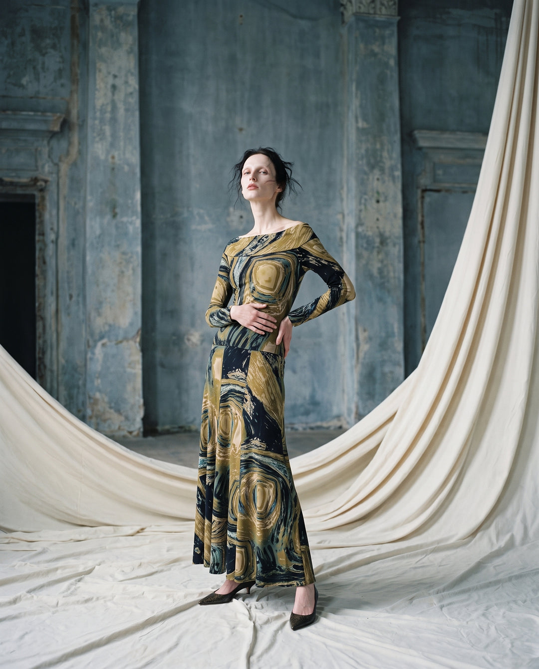Off Shoulder 3/4 Sleeve Maxi Long Dress