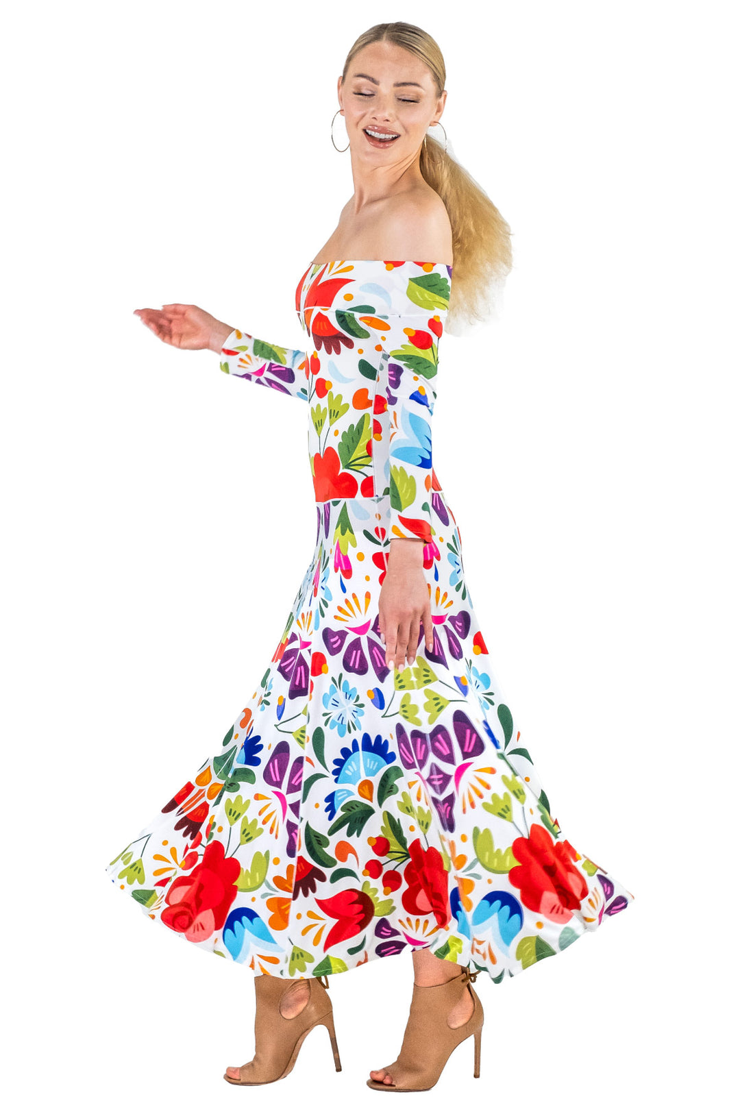 Off Shoulder 3/4 Sl. Long Dress