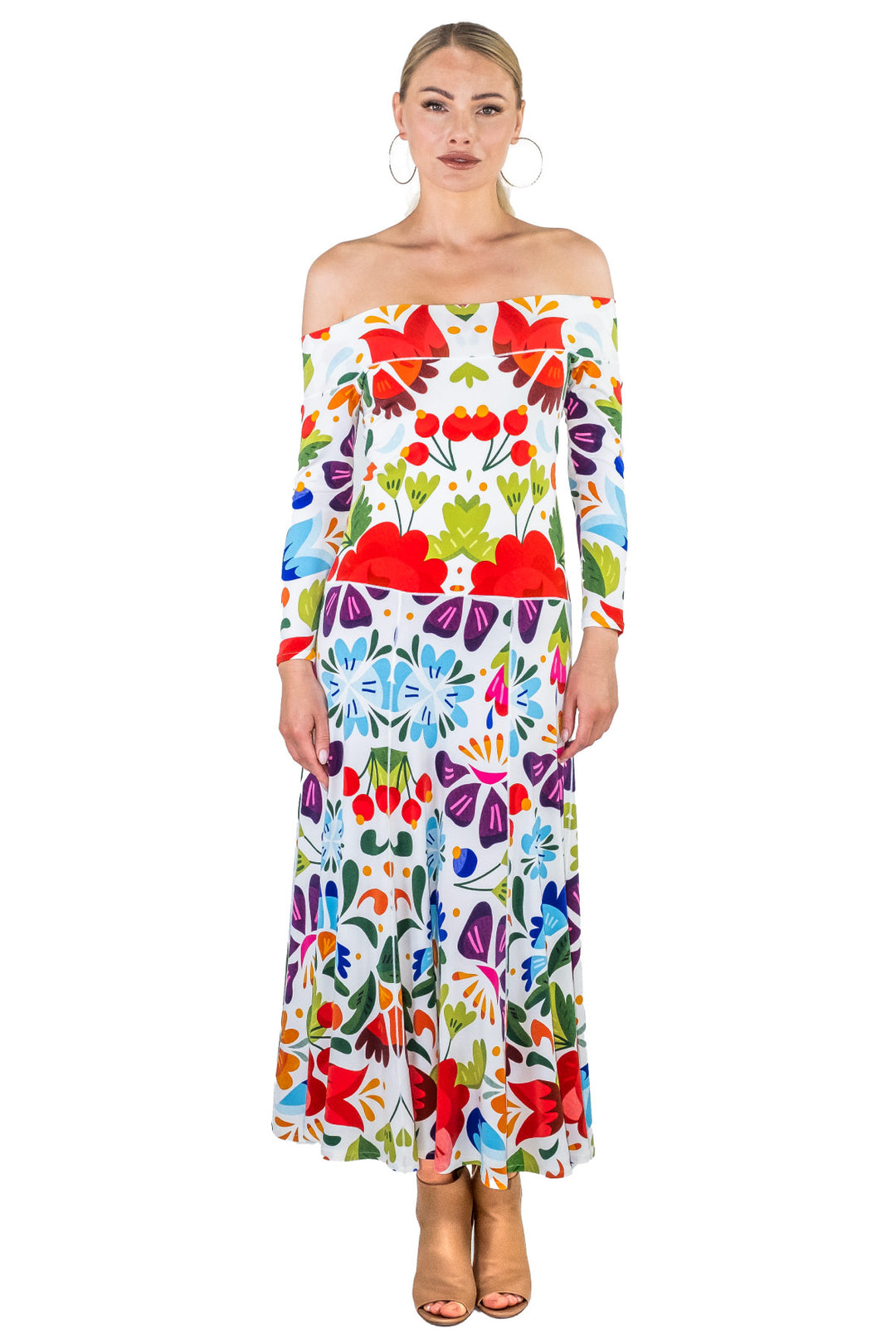 Off Shoulder 3/4 Sl. Long Dress