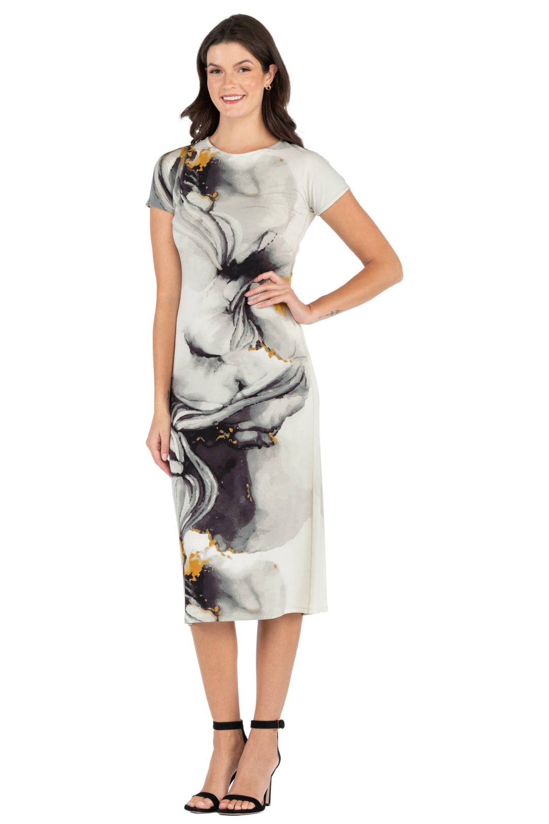 Cap Sleeve Below Knee Sleep Dress (No Slit)