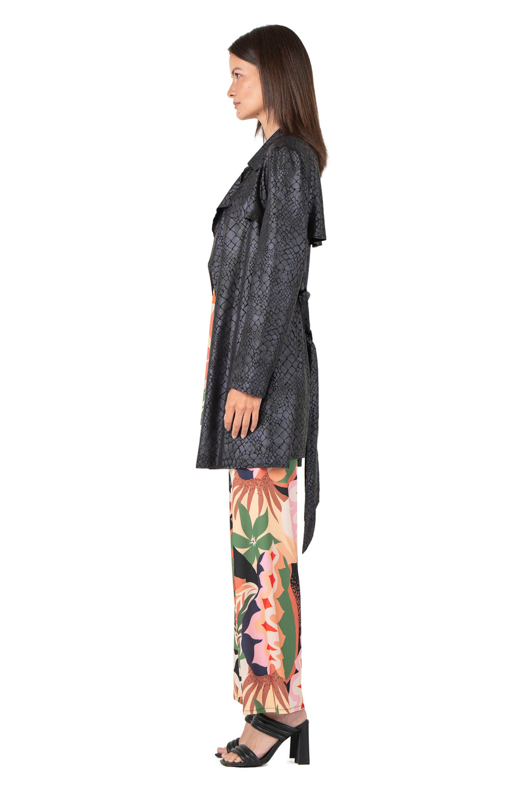 Overlay Yokes Coat w/ Sash
