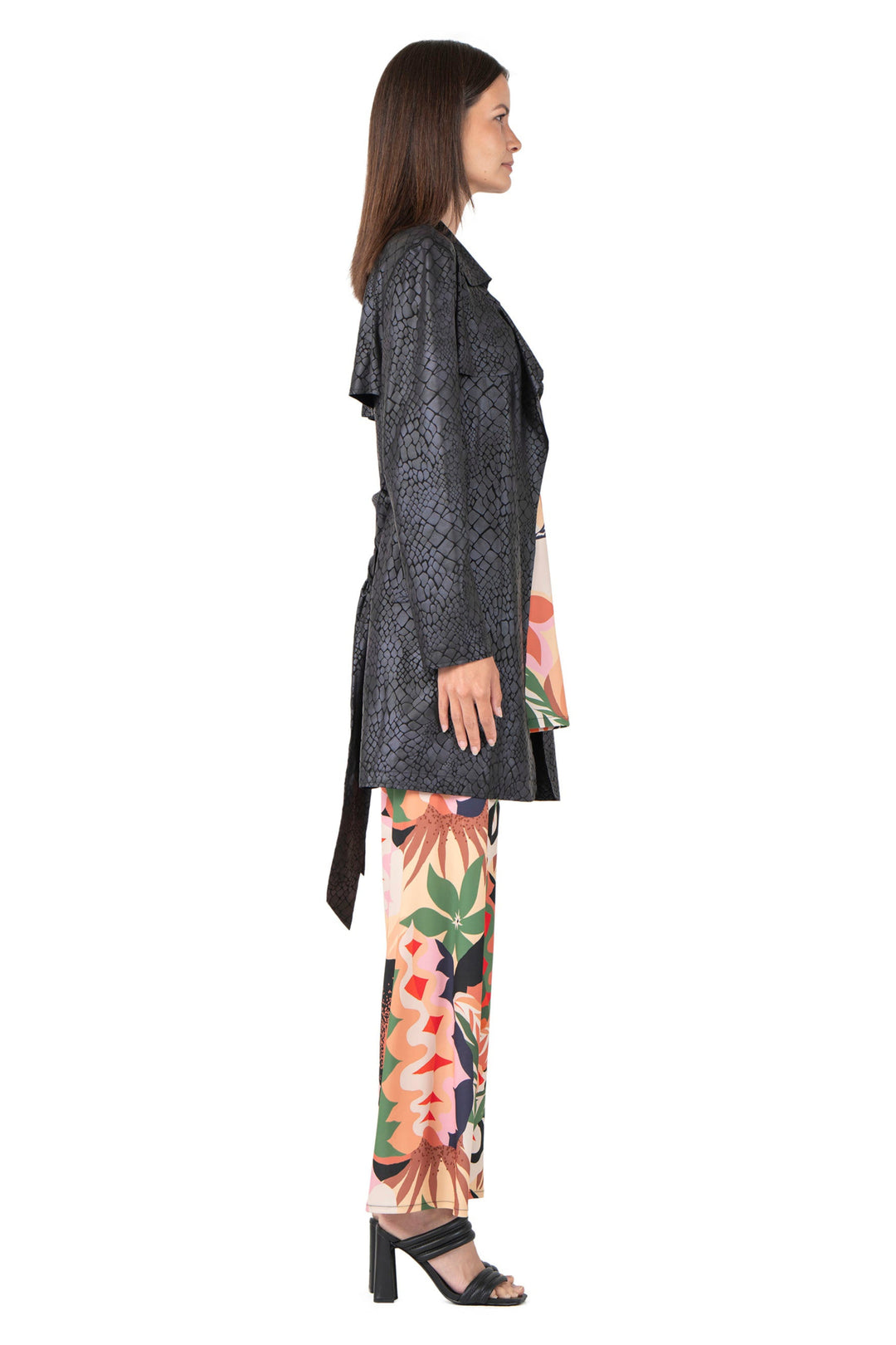 Overlay Yokes Coat w/ Sash