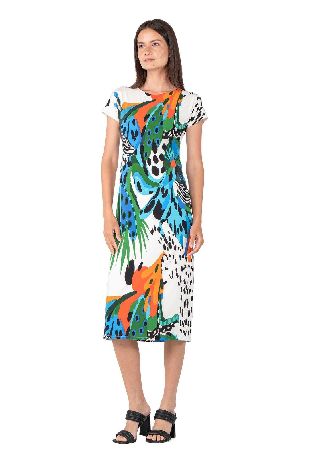 Cap Sleeve Below Knee Lined Dress no Slit