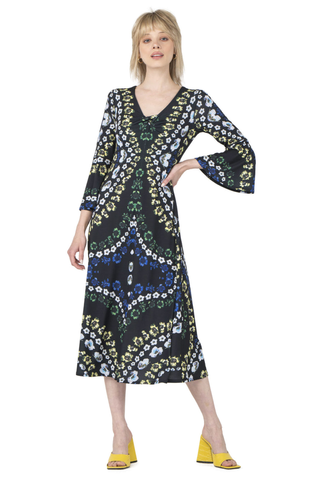 Turn Bell Sleeve Self Lined Dress