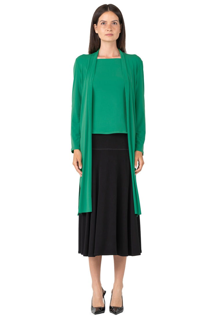 Side Slits Raw Hem Mid Calf Cardigan