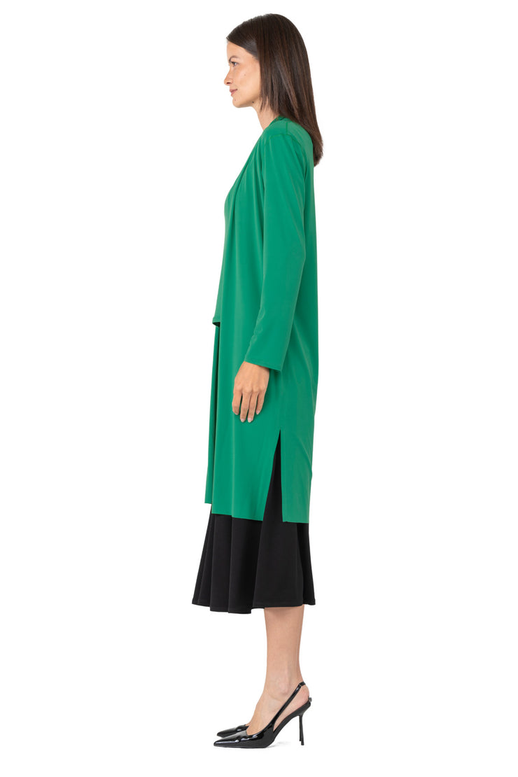 Side Slits Raw Hem Mid Calf Cardigan