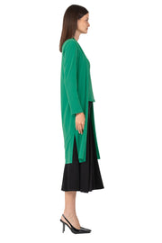 Side Slits Raw Hem Mid Calf Cardigan