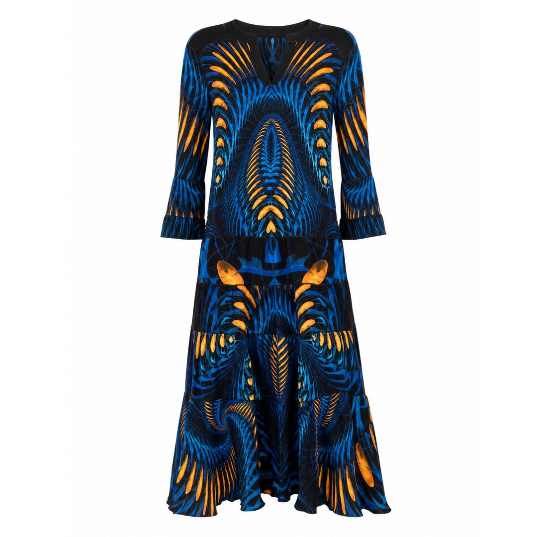 4 Tier Shoulder Yoke Ruffle Sleeve Dress