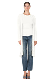 Side Slits Raw Hem Mid Calf Cardigan