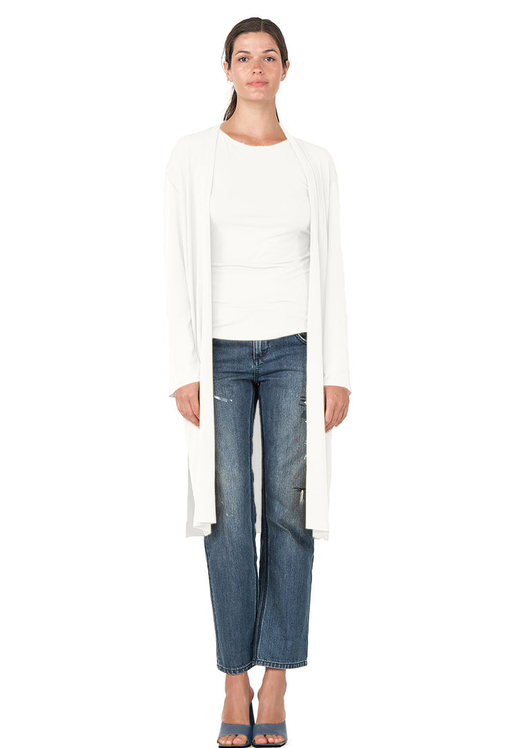 Side Slits Raw Hem Mid Calf Cardigan
