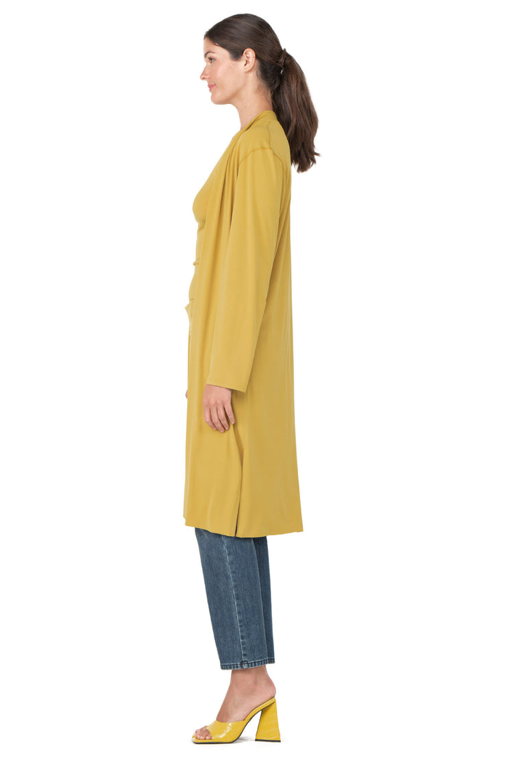 Side Slits Raw Hem Mid Calf Cardigan