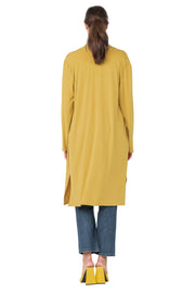 Side Slits Raw Hem Mid Calf Cardigan