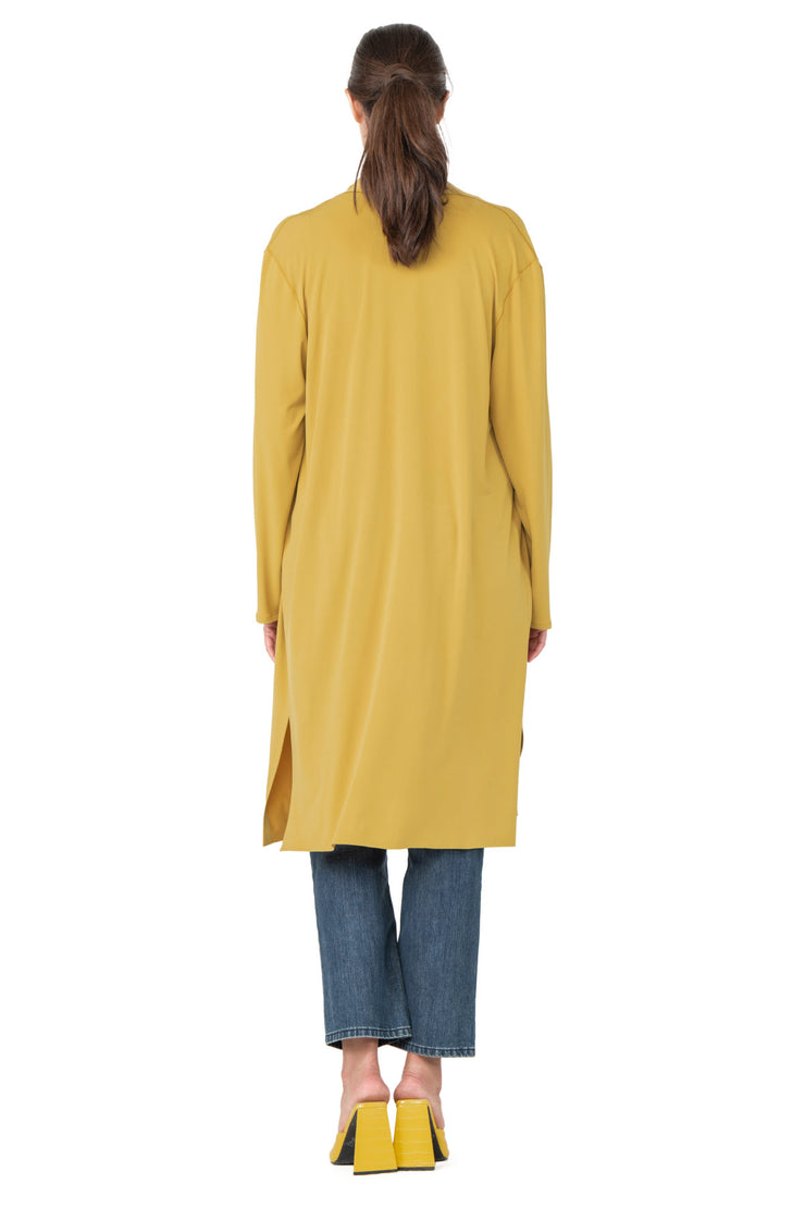 Side Slits Raw Hem Mid Calf Cardigan