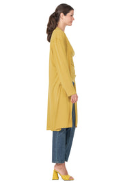 Side Slits Raw Hem Mid Calf Cardigan