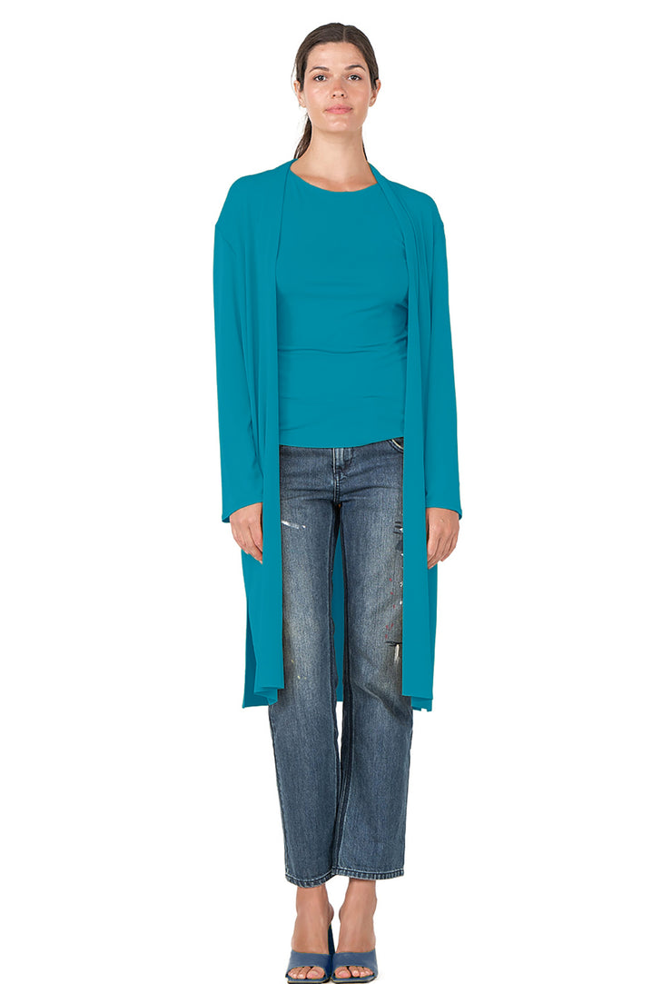 Side Slits Raw Hem Mid Calf Cardigan