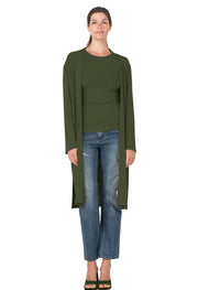 Side Slits Raw Hem Mid Calf Cardigan