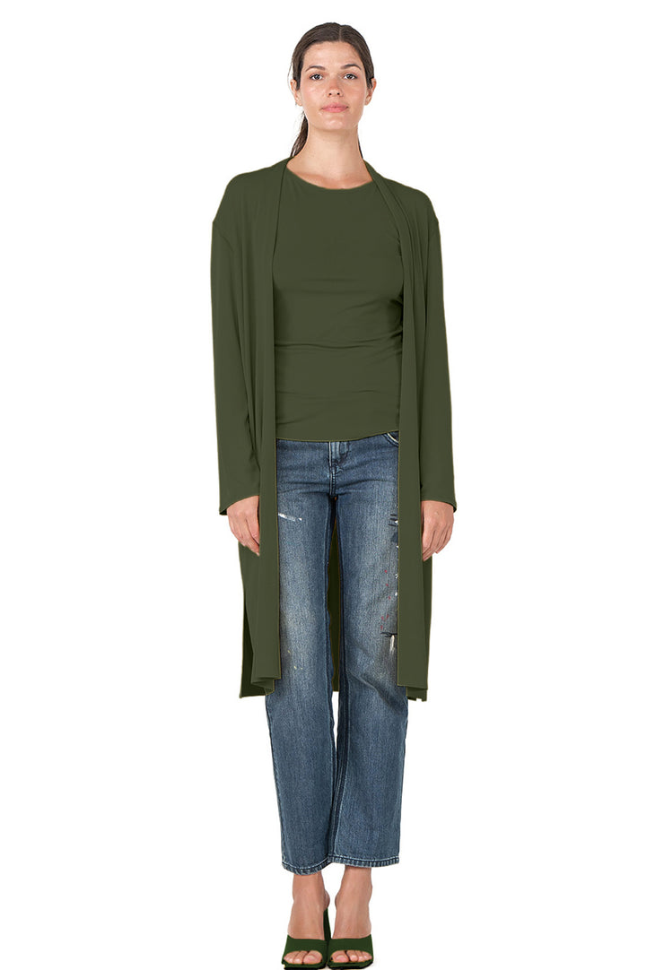 Side Slits Raw Hem Mid Calf Cardigan