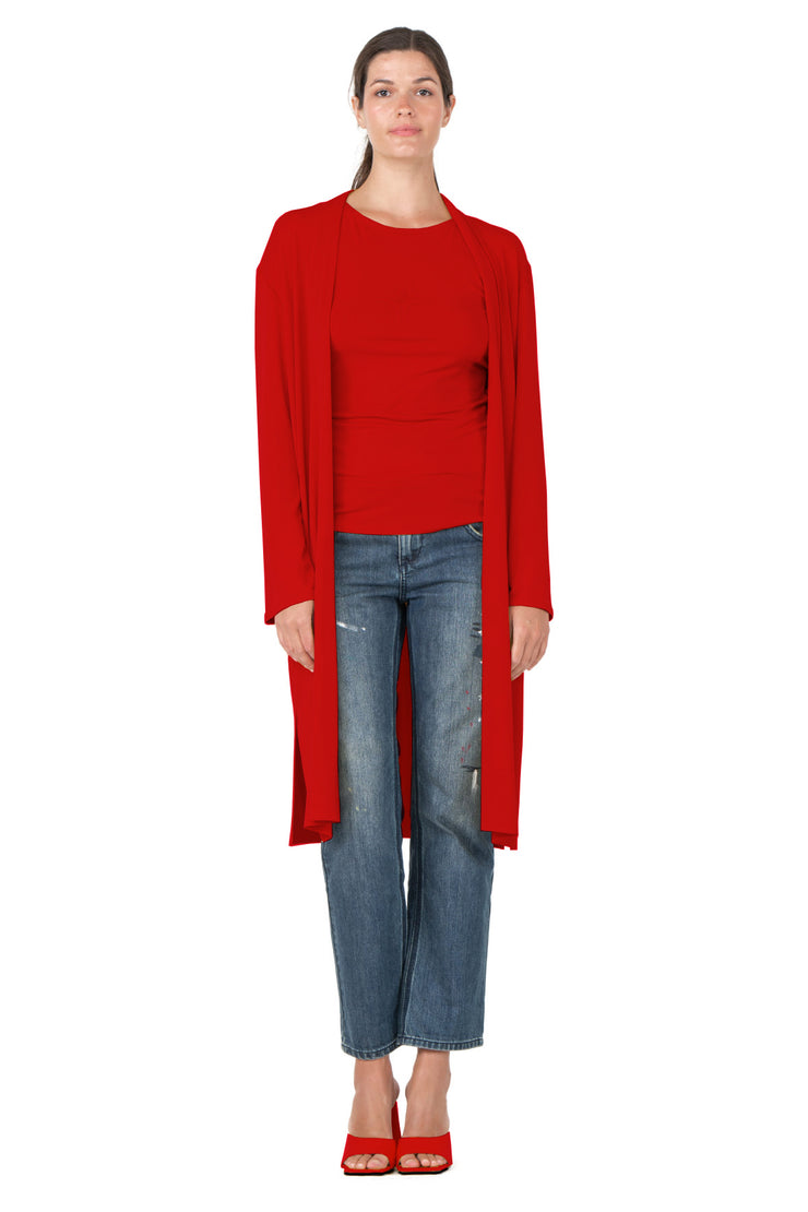 Side Slits Raw Hem Mid Calf Cardigan