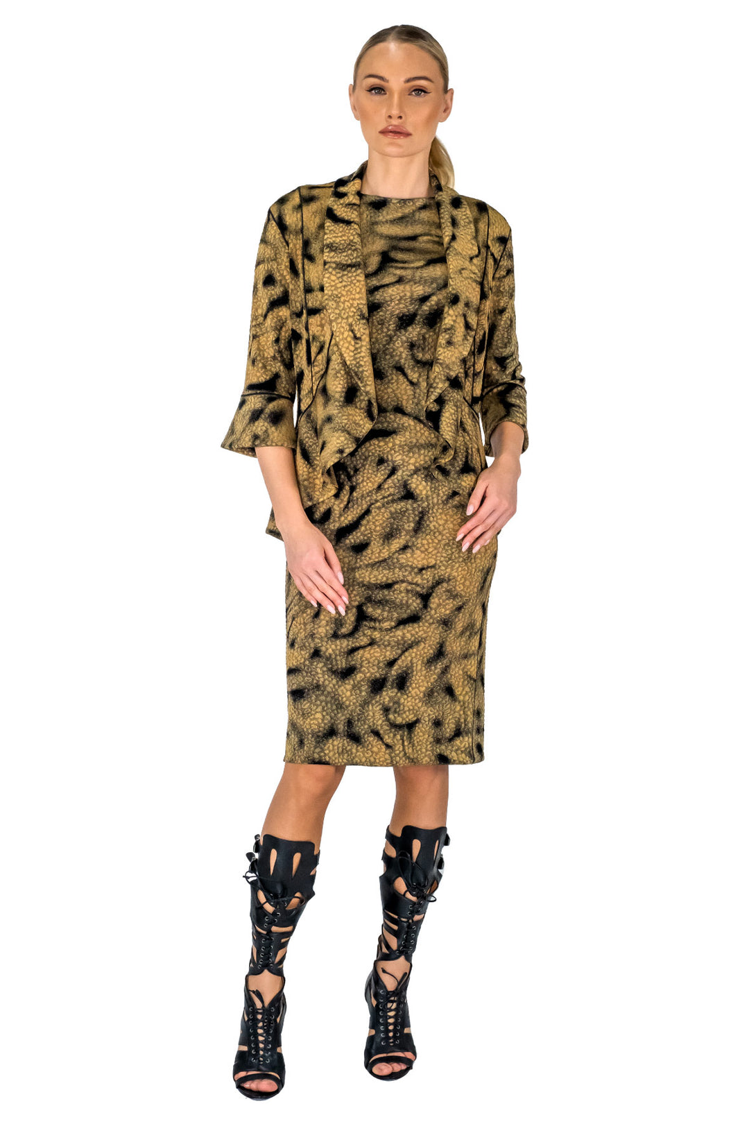 3/4 SLV Round Peplum Long Back Turnover Jacket