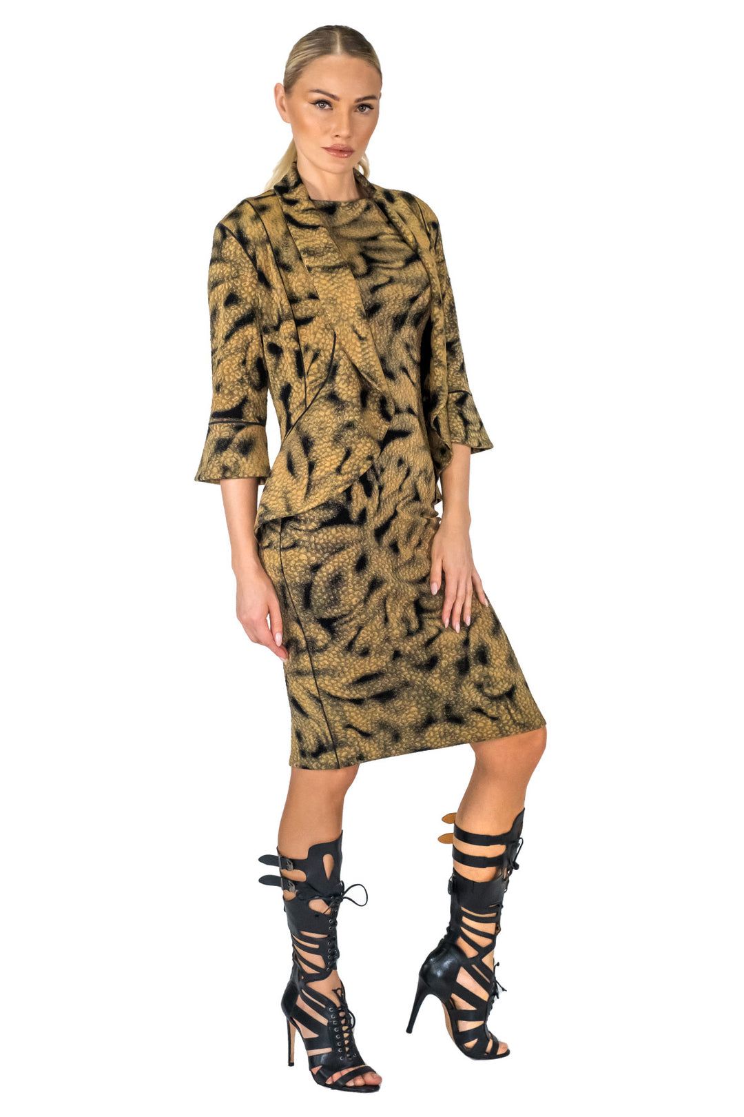 3/4 SLV Round Peplum Long Back Turnover Jacket