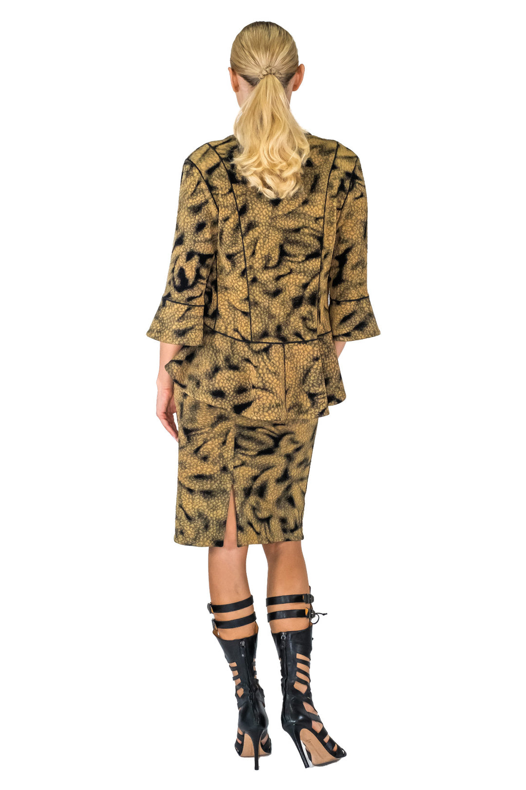 3/4 SLV Round Peplum Long Back Turnover Jacket