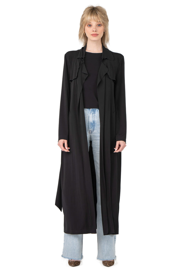 Overlay Yokes Long Coat w/ Sash