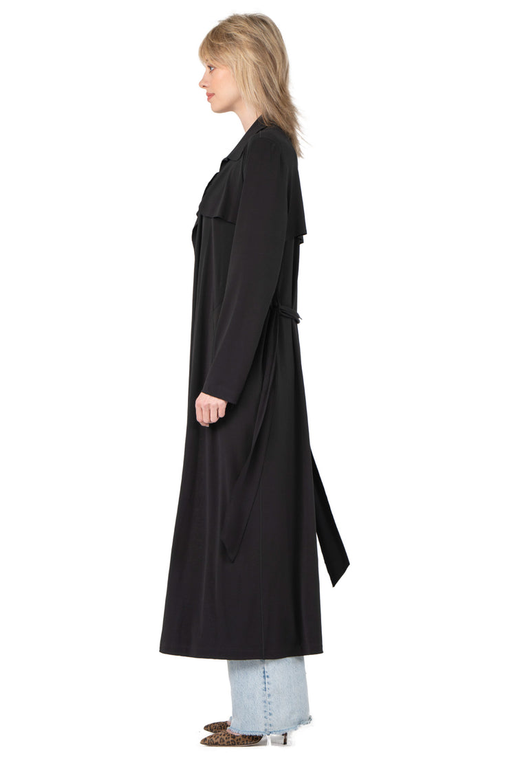 Overlay Yokes Long Coat w/ Sash