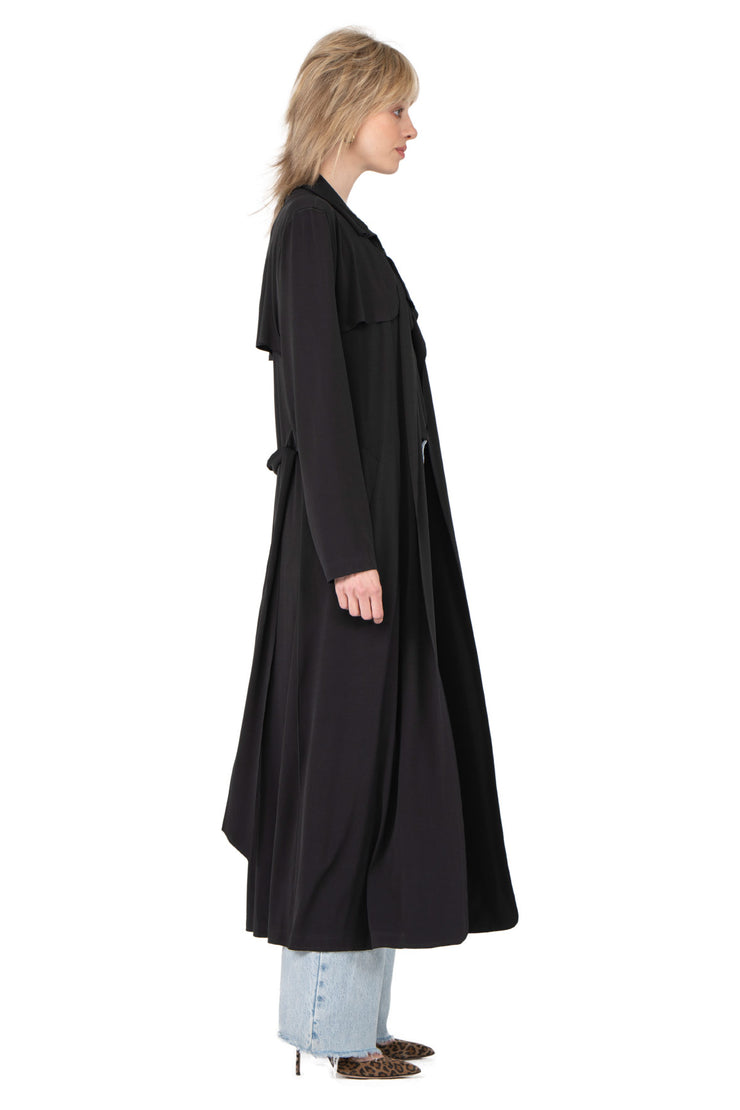 Overlay Yokes Long Coat w/ Sash
