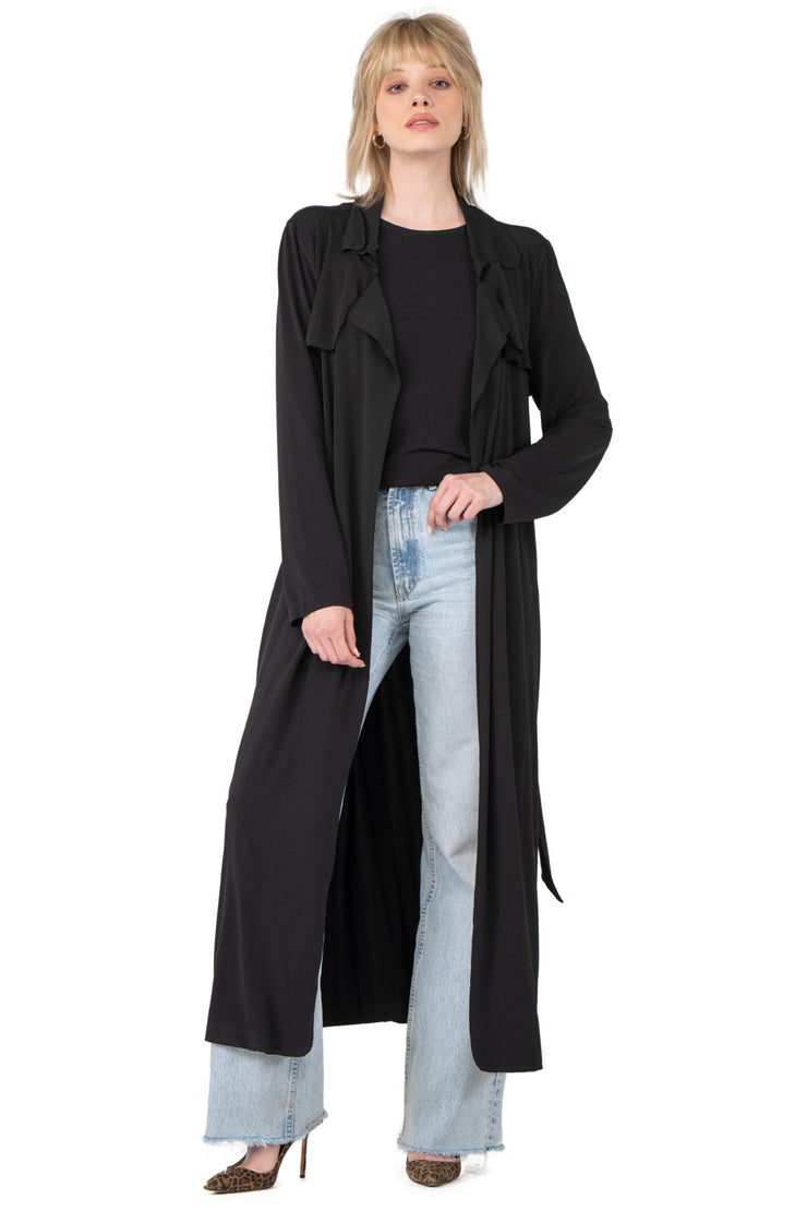 Overlay Yokes Long Coat w/ Sash