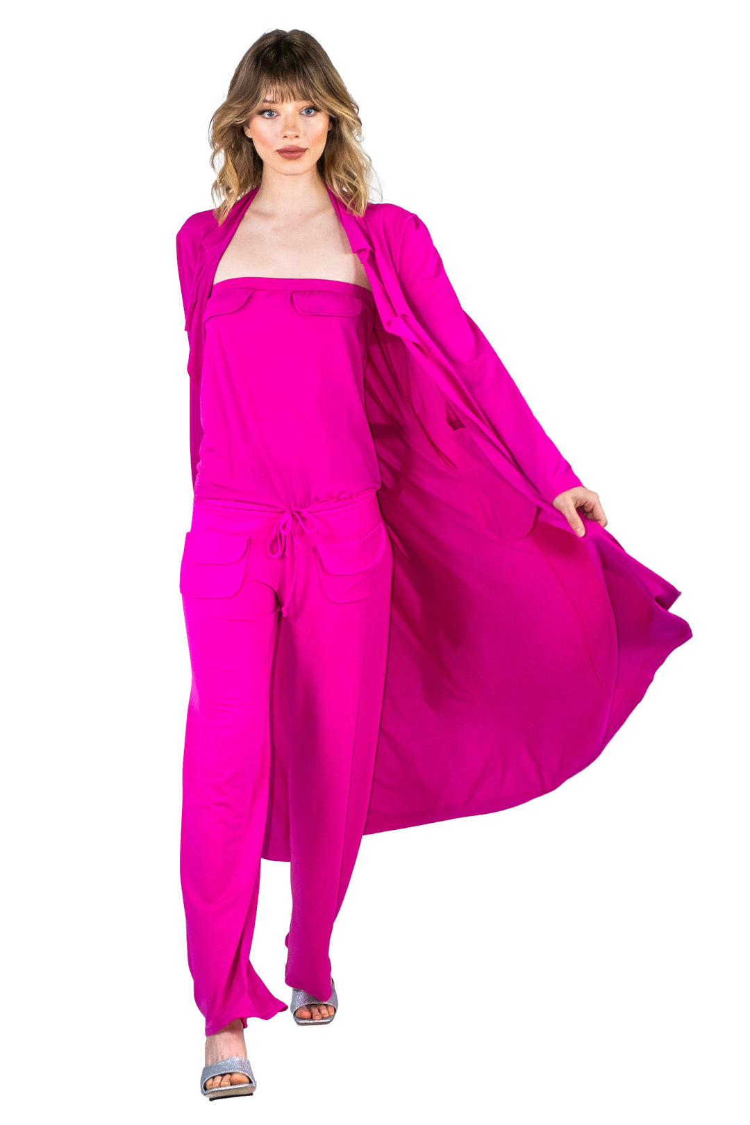 Overlay Yokes Long Coat w/ Sash