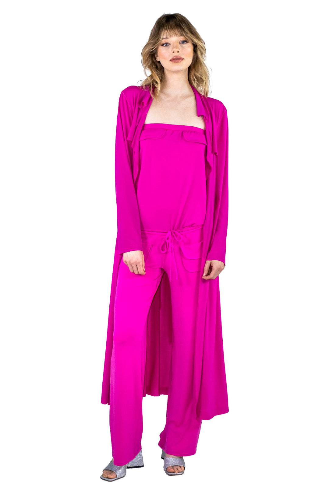 Overlay Yokes Long Coat w/ Sash