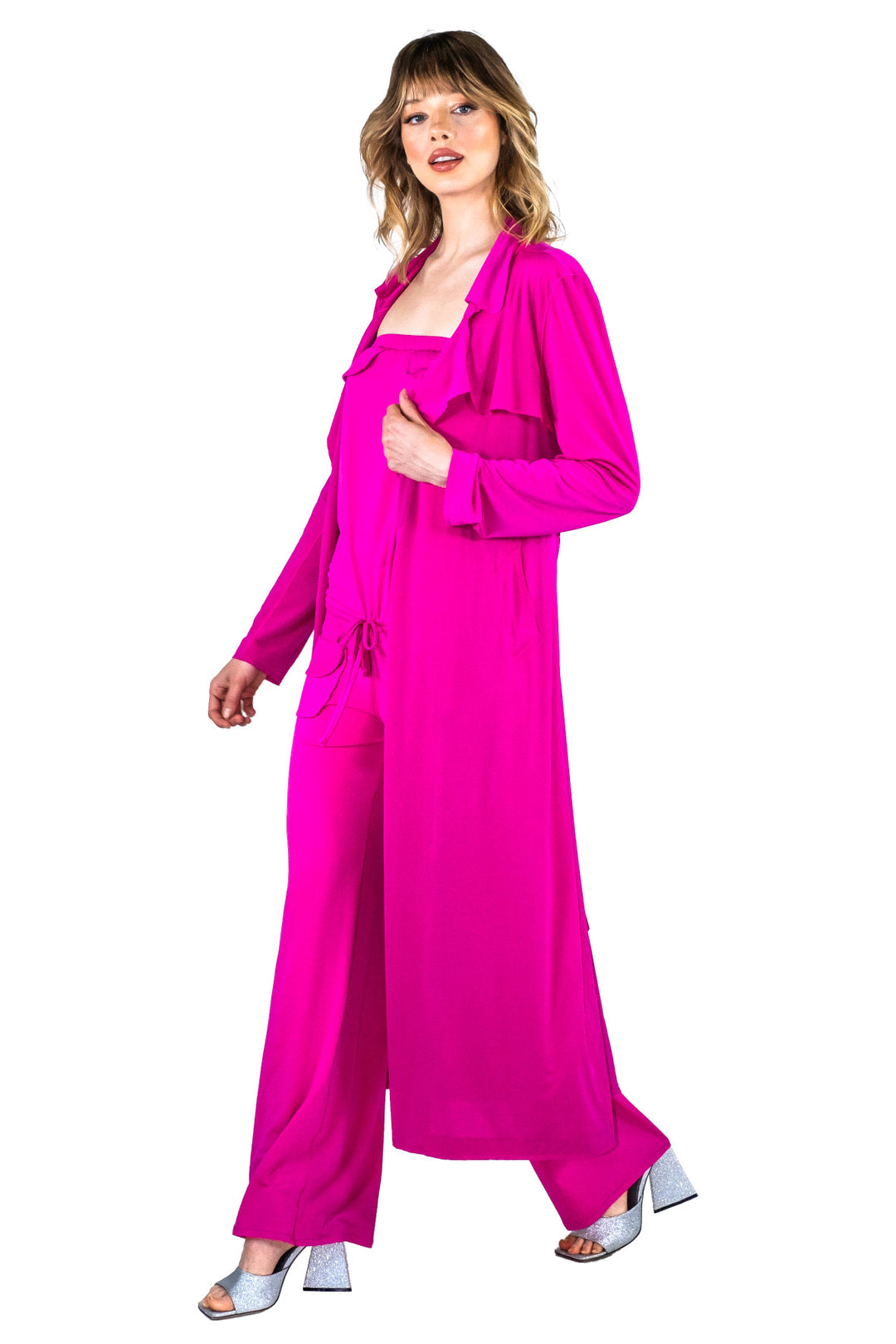 Overlay Yokes Long Coat w/ Sash