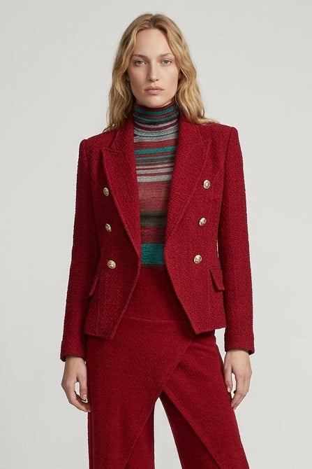 Double Breasted Peaked Lapel Lined Short Jacket