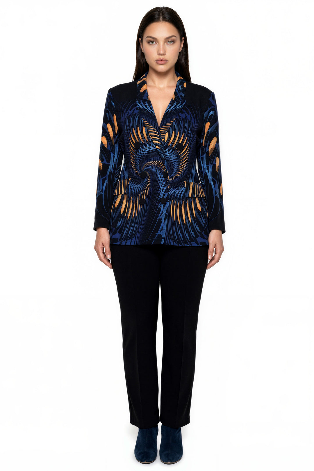 Plus Size Peaked Lapel Double Breasted Jacket