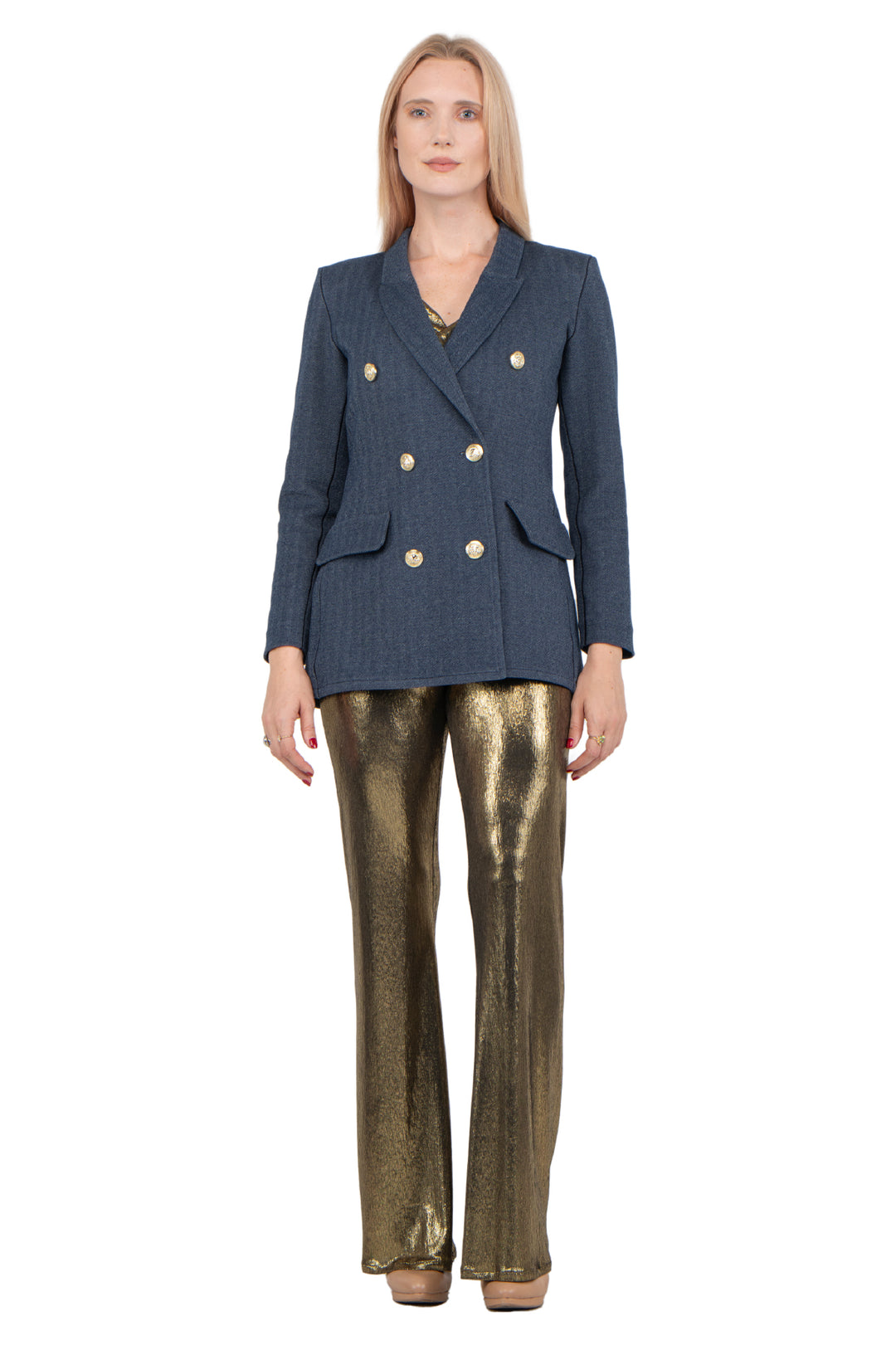 Peaked Lapel Double Breasted Semi Fitted Jacket