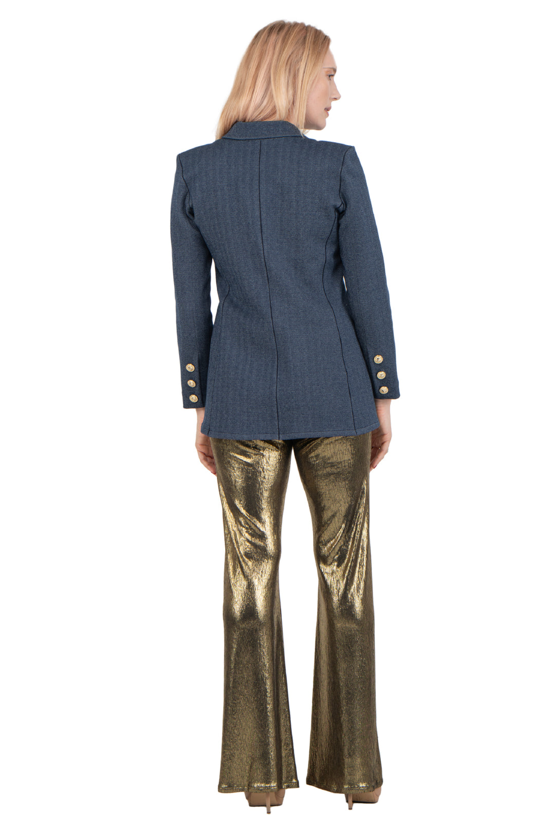 Peaked Lapel Double Breasted Semi Fitted Jacket