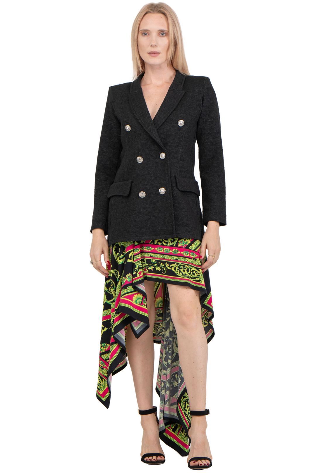 Peaked Lapel Double Breasted Semi Fitted Jacket