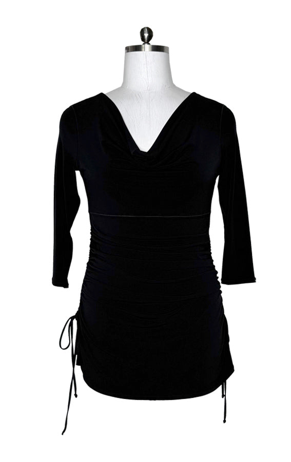 3/4 sleeve draped neck side gathered tunic