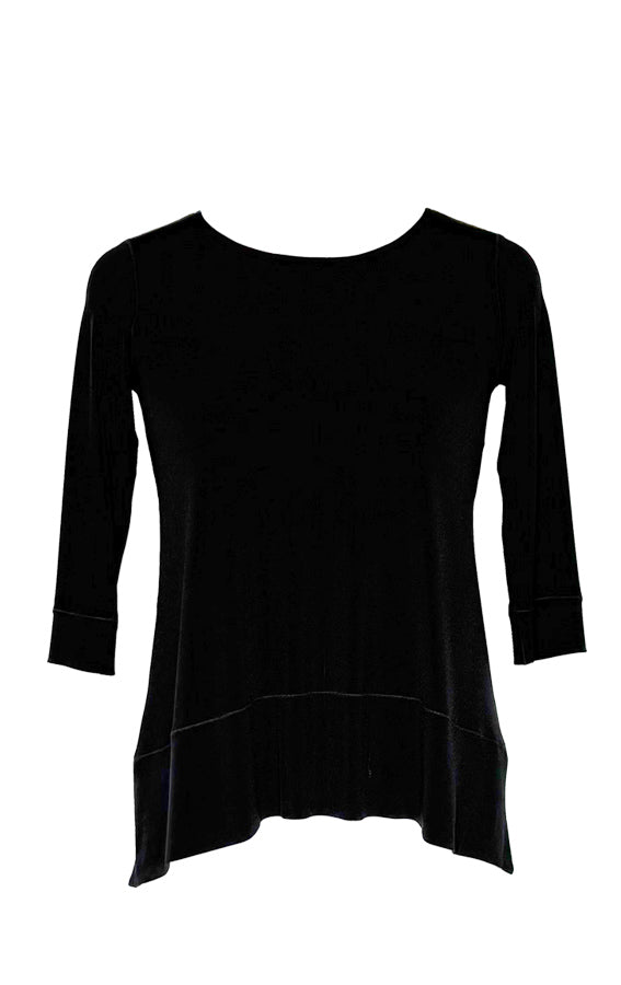 3/4 slv high low back slit single layer tunic
