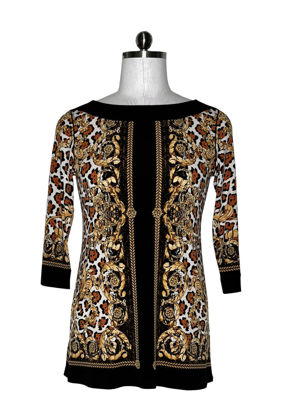 3/4 sleeve boat neck single layer tunic