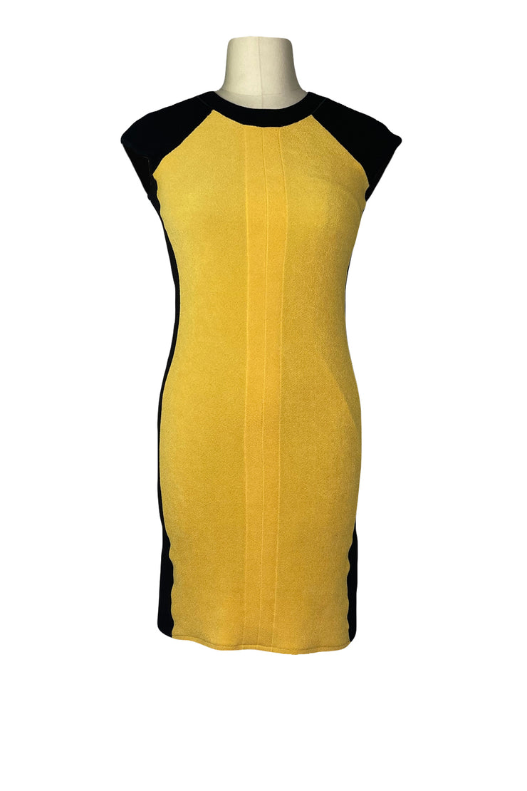 Round neck color block knee length lined dress