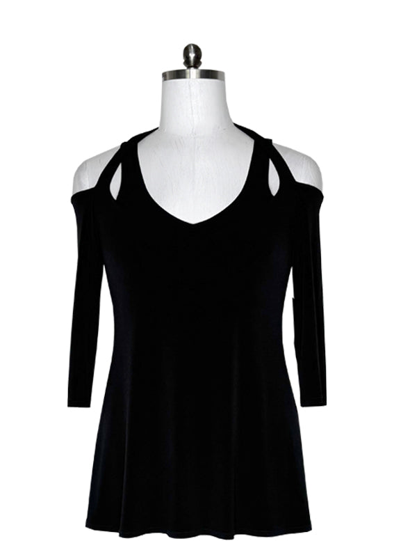 3/4 sleeve double shoulder strap lined tunic