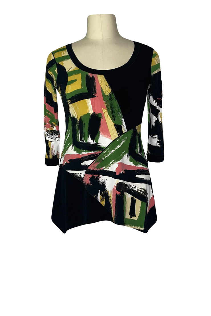 Banded U neck 3/4 sleeve single layered color block tunic