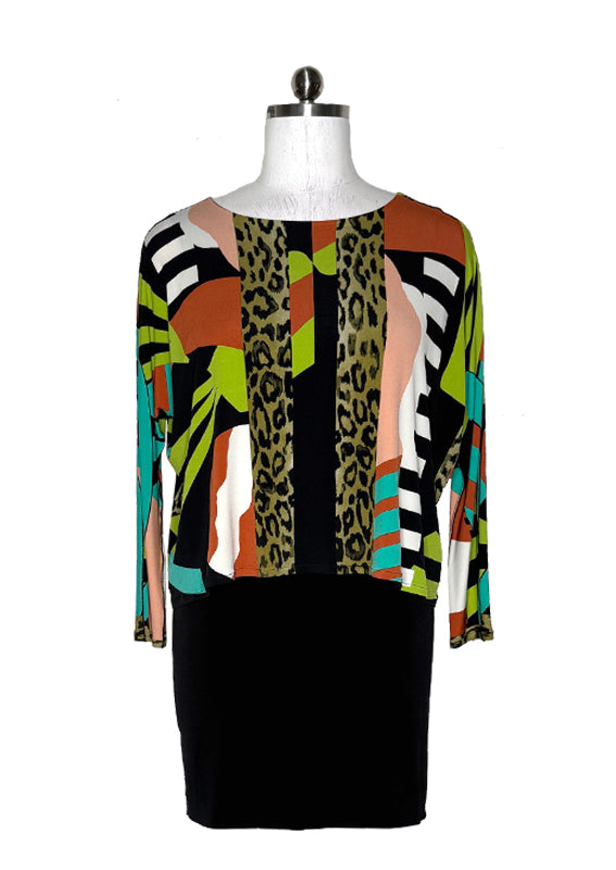 Long dolman sleeve layered tunic dress